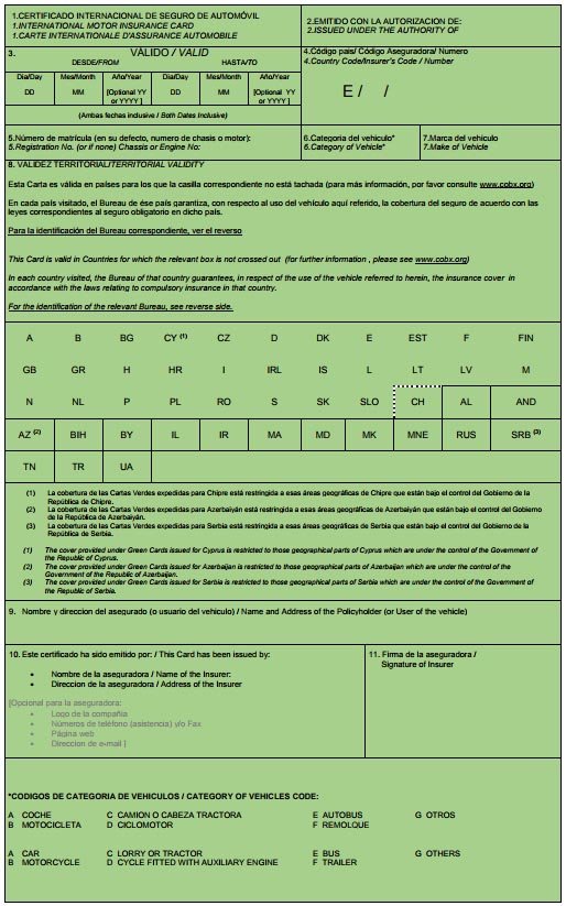 Ejemplo de carta verde seguros